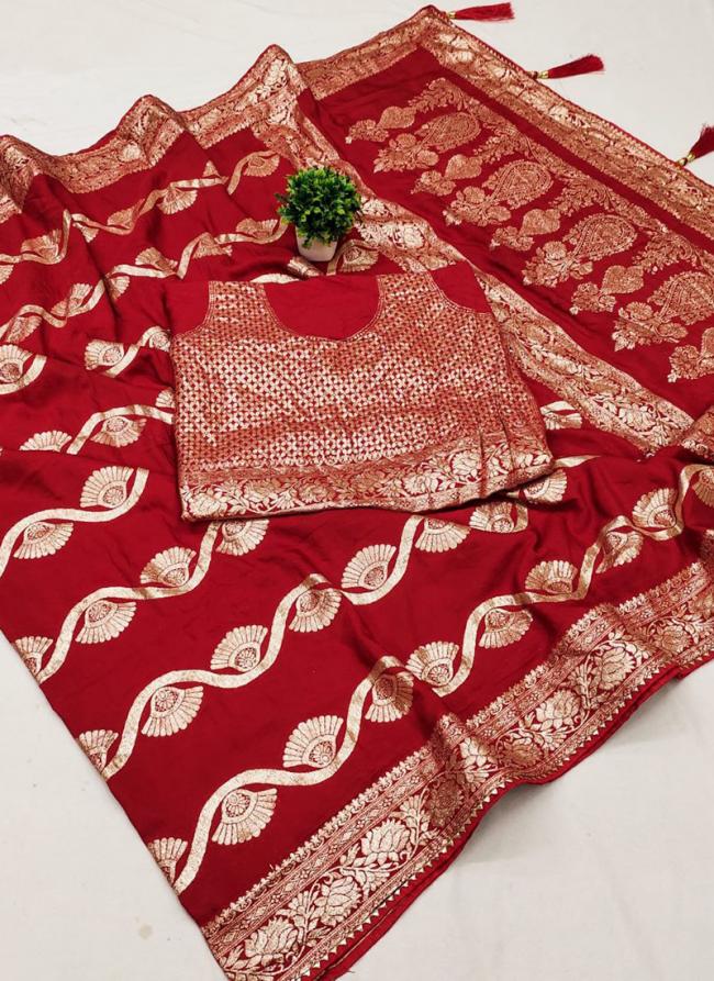 Dola Silk Red Festival Wear Weaving Saree